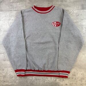 BAC Premier Mustangs Sweatshirt Mens Medium Gray Red Striped Trim Pullover Vtg